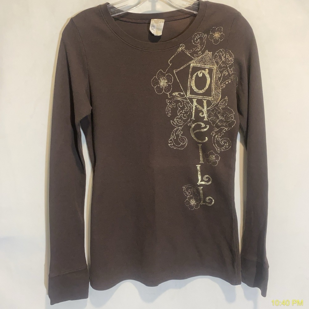 90s Y2K Brown Long Sleeve Graphic Floral Scroll Women's XLā Made USA